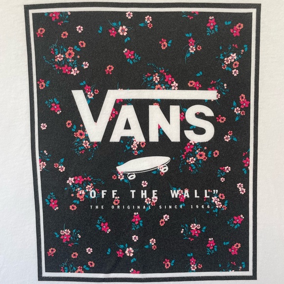Van’s Logo Floral Short Sleeve Tee White Women’s Small - Picture 3 of 9